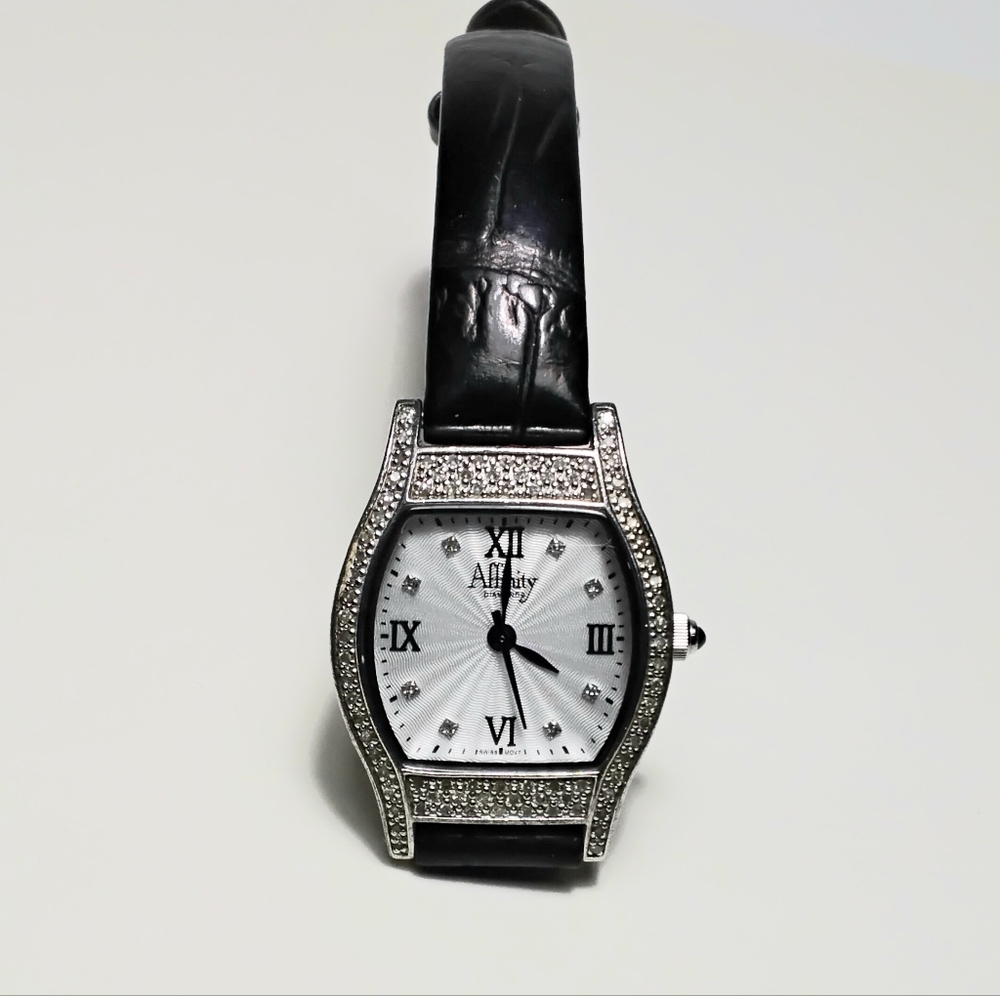 Affinity Diamond Quartz Sterling Silver Watch Leather Band